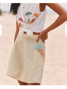 Anthropologie Yellow Striped Women's Skirt with embroidered ice cream cone!
